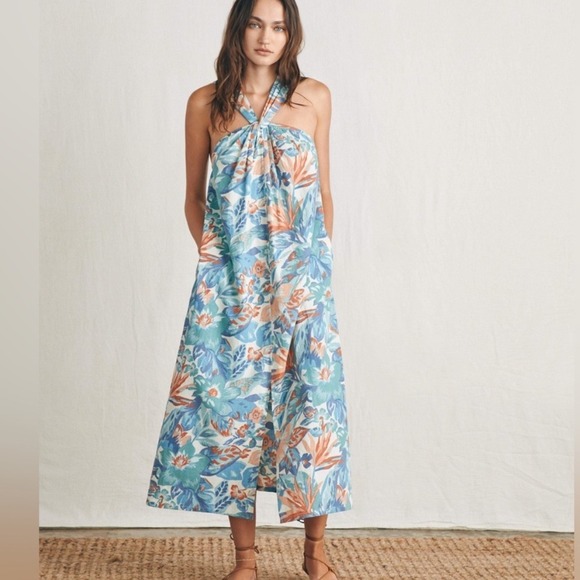 Faherty Womens S Floral Bay Twist Dress Halter Neck Sleeveless Blossom Paradise - Picture 2 of 14